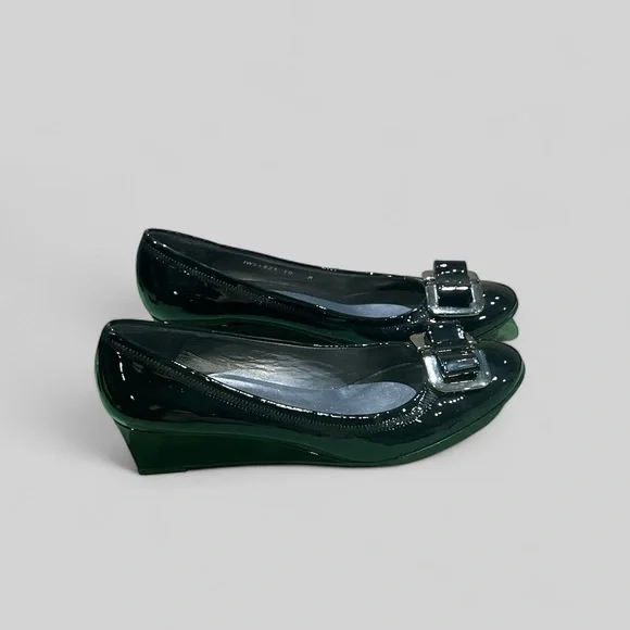 Stuart Weitzman Black Patent Leather Wedge Shoes Size 10.
